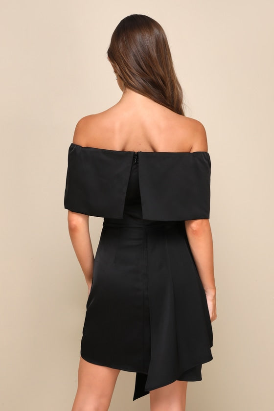 Always Celebrating Ivory Satin Off-the-Shoulder Mini Dress