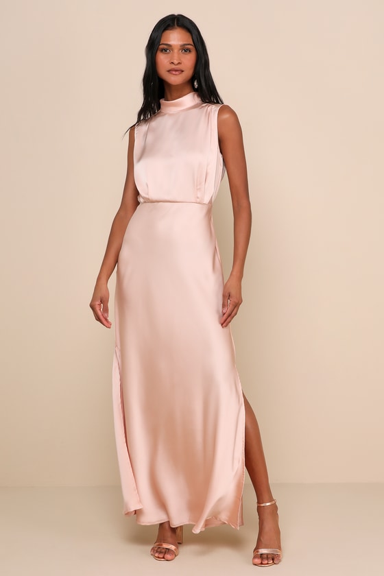 Classic Elegance Wine Satin Maxi Dress