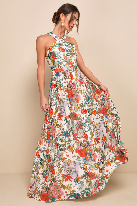 Lilja Blue Floral Print Maxi Dress