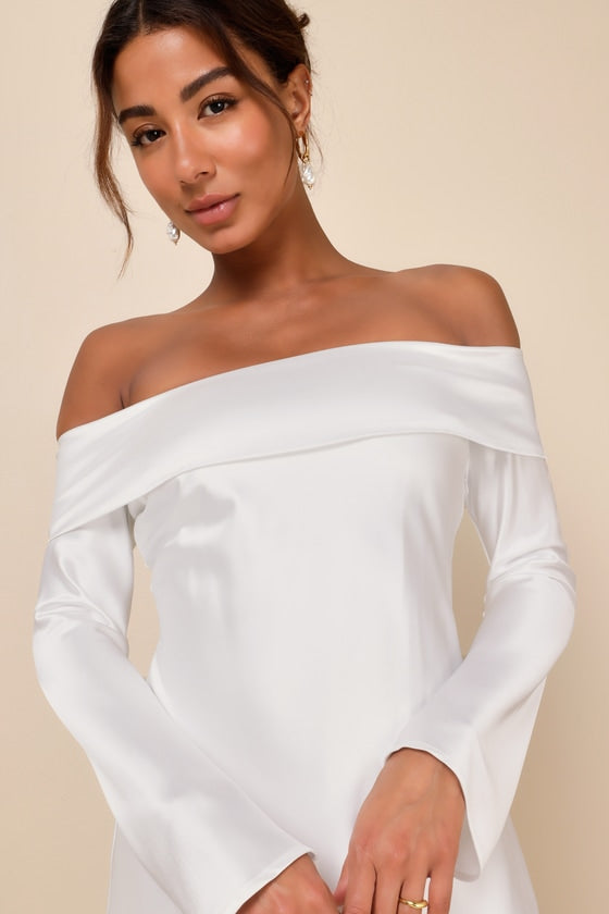Luxurious Vision Berry Pink Satin Off-the-Shoulder Mini Dress