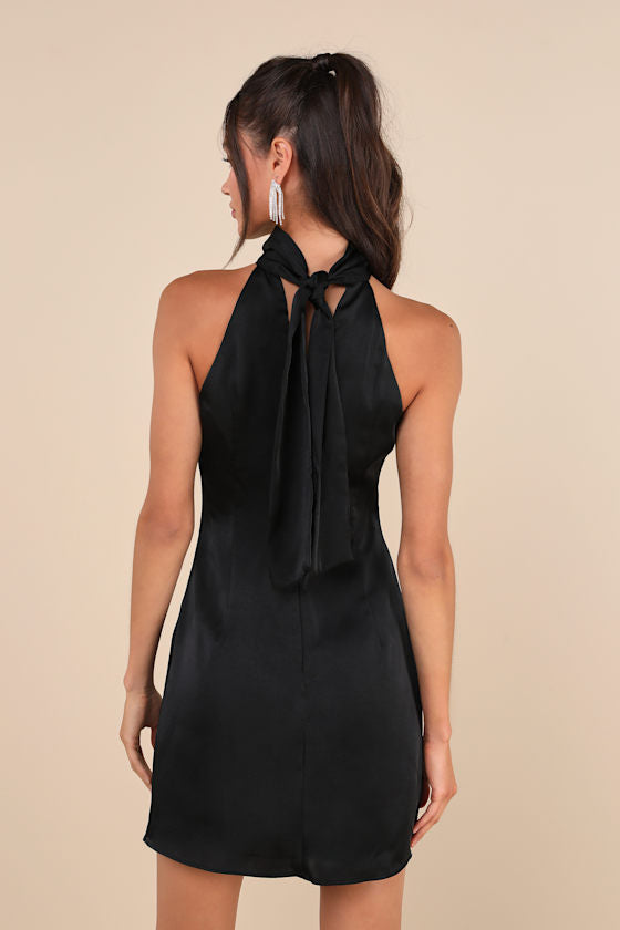Infinite Admiration Royal Blue Satin Halter Mini Dress
