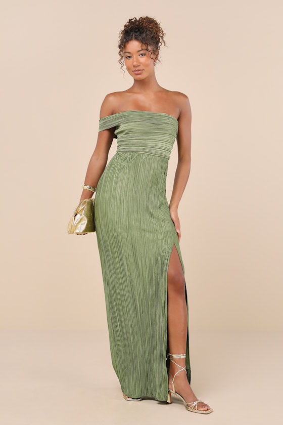 Poised Performance Rust Red Plisse One-Shoulder Maxi Dress