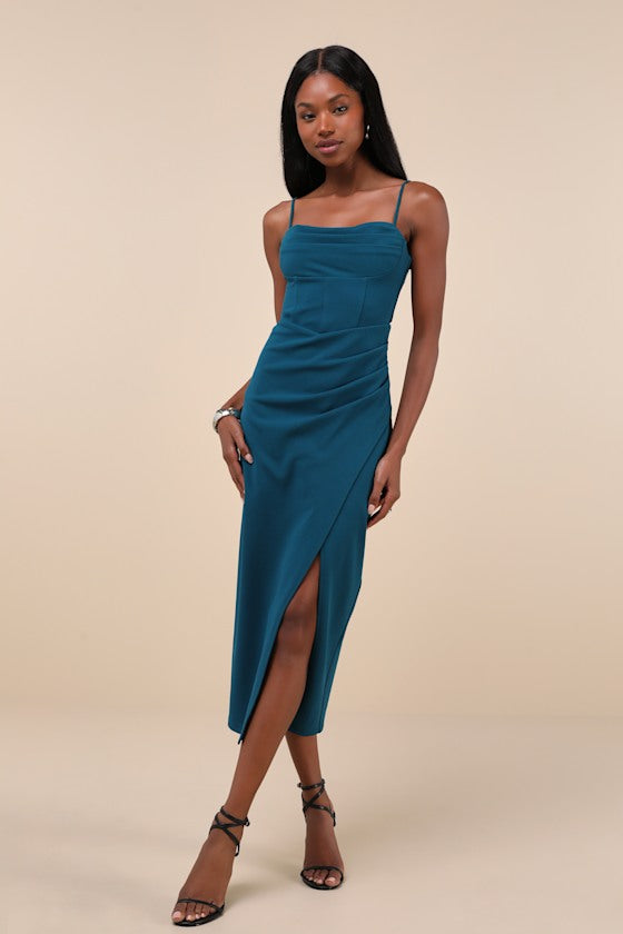 Always Turning Heads Magenta Bustier Tulip Midi Dress