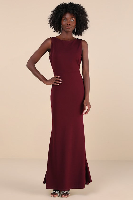 Exquisite Refinement Red Backless Bow Ruffled Maxi Dress