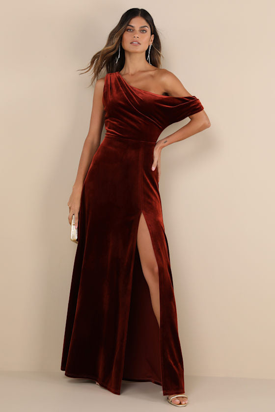 Coveted Confidence Black Velvet Asymmetrical Maxi Dress