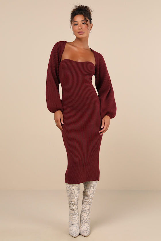 Autumn Aura Olive Green Ribbed Two-Piece Sweater Dress