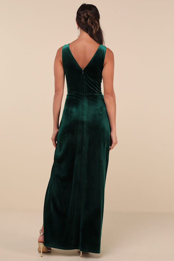Beautiful Evenings Wine Red Velvet Twist-Front Maxi Dress
