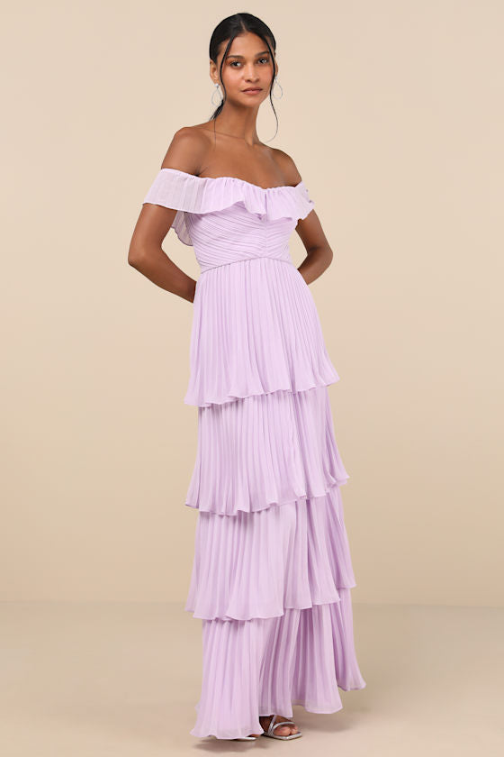Always Remarkable Pink Pleated Off-the-Shoulder Maxi Dress