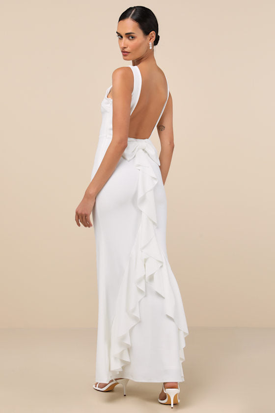 Exquisite Refinement Red Backless Bow Ruffled Maxi Dress