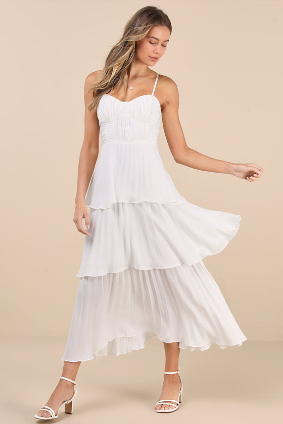 Cascading Crush Emerald Tiered Bustier Midi Dress