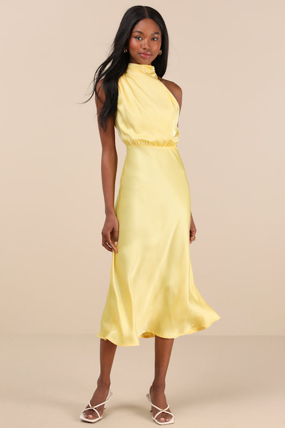 Distinctive Charm Black Satin Asymmetrical Midi Dress