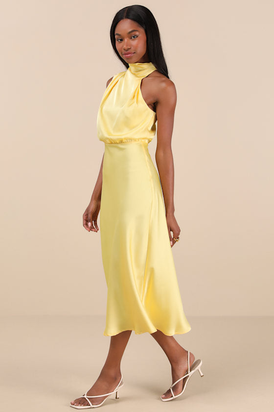 Distinctive Charm Black Satin Asymmetrical Midi Dress