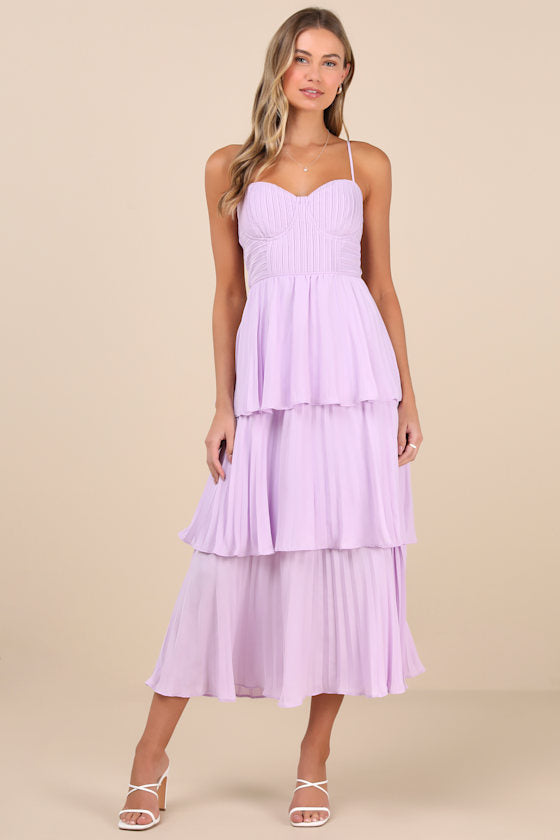 Cascading Crush Black Tiered Bustier Midi Dress