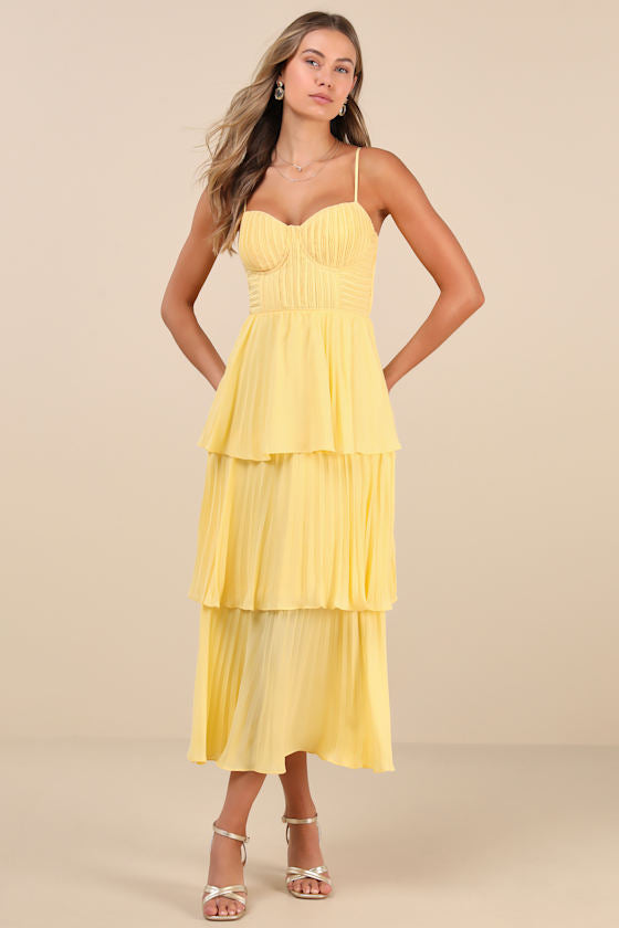 Cascading Crush Ivory Floral Print Tiered Bustier Midi Dress