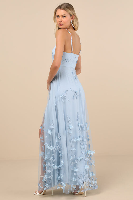 Abundant Charm Pale Yellow 3D Floral Applique Maxi Dress