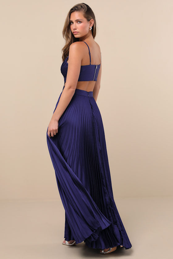 Got the Glam Emerald Green Pleated Cutout Maxi Dress