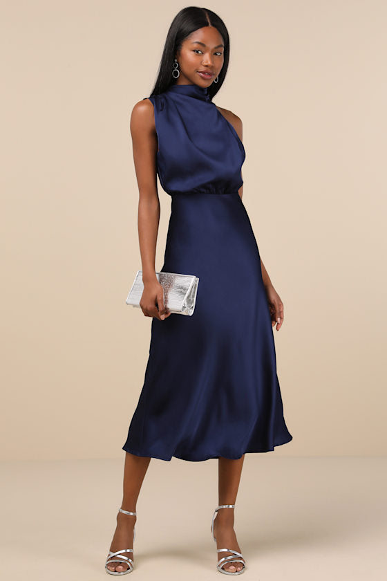 Kianne Blue Striped Cutout Tie-Back Midi Dress