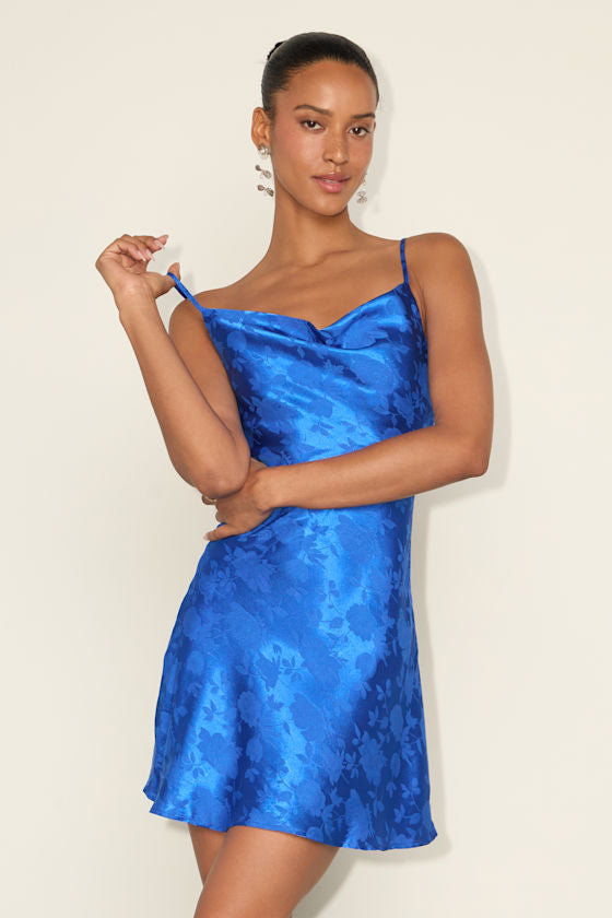 Close to Your Heart Plum Purple Satin Jacquard Cowl Slip Dress
