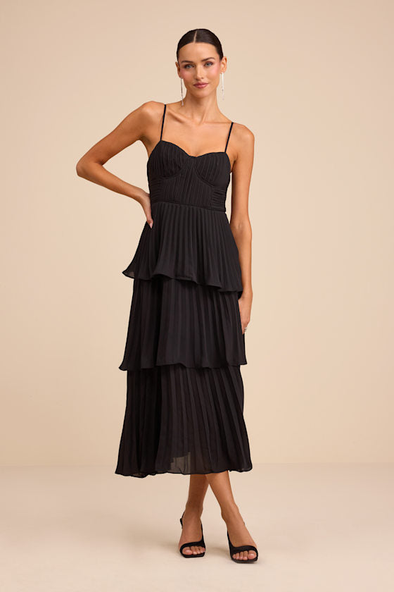 Cascading Crush Hot Pink Tiered Midi Dress