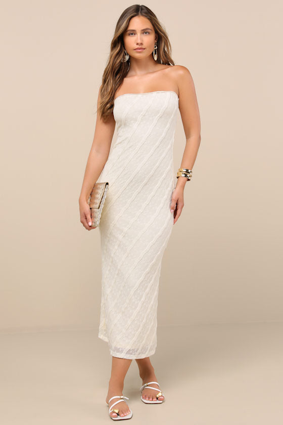 Matilde Ivory Textured Knit Bodycon Midi Dress