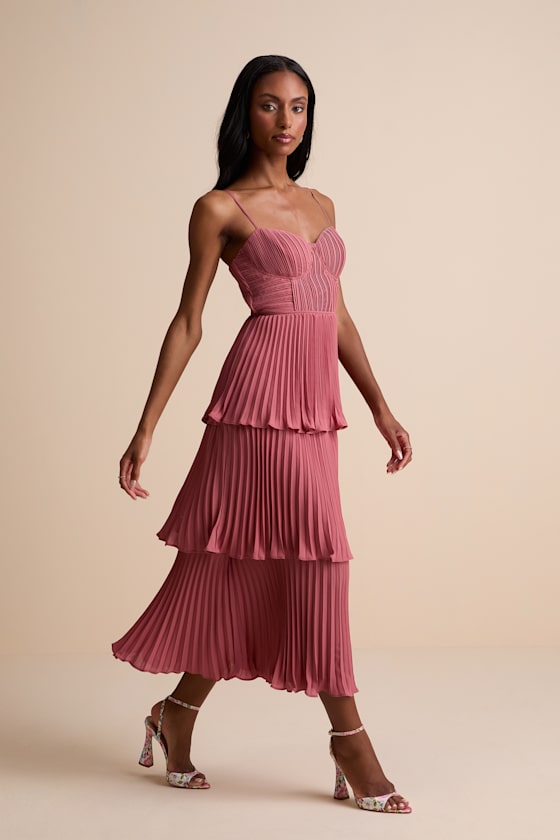 Cascading Crush Ivory Floral Print Tiered Bustier Midi Dress
