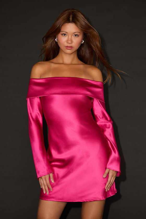 Luxurious Vision Light Yellow Satin Off-the-Shoulder Mini Dress