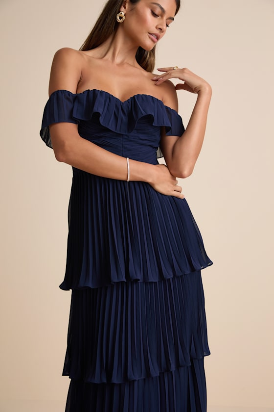 Always Remarkable Rusty Rose Pleated Off-the-Shoulder Maxi Dress