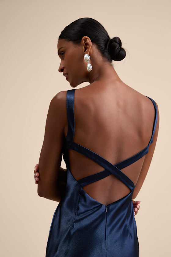 Perfectly Classy Yellow Satin Strappy Maxi Dress