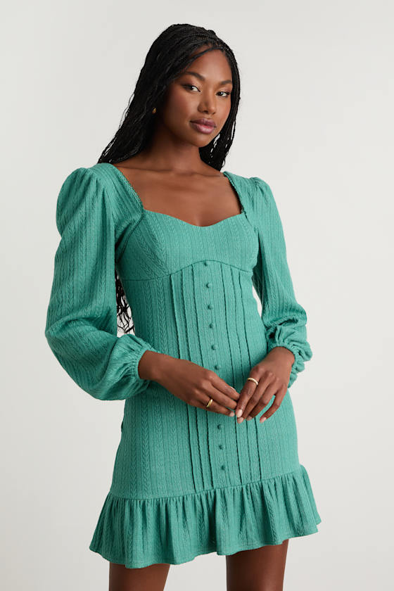 Coveted Sweetness Black Pointelle Knit Long Sleeve Mini Dress