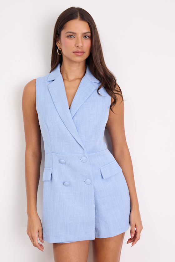Paris White Tweed Collared Romper
