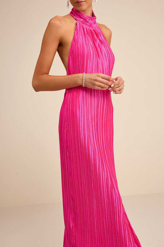 Gwenny Lime Green Satin Plisse Maxi Dress