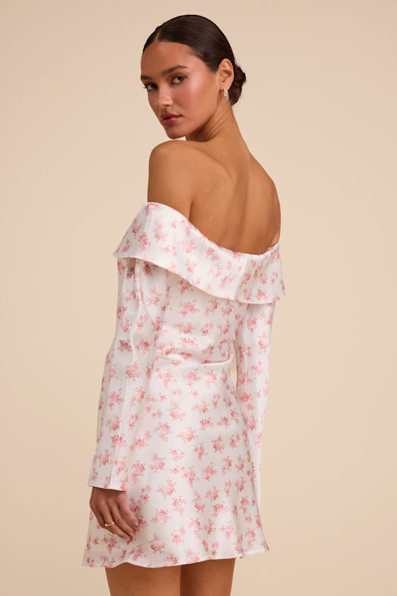 Luxurious Vision Light Yellow Satin Off-the-Shoulder Mini Dress