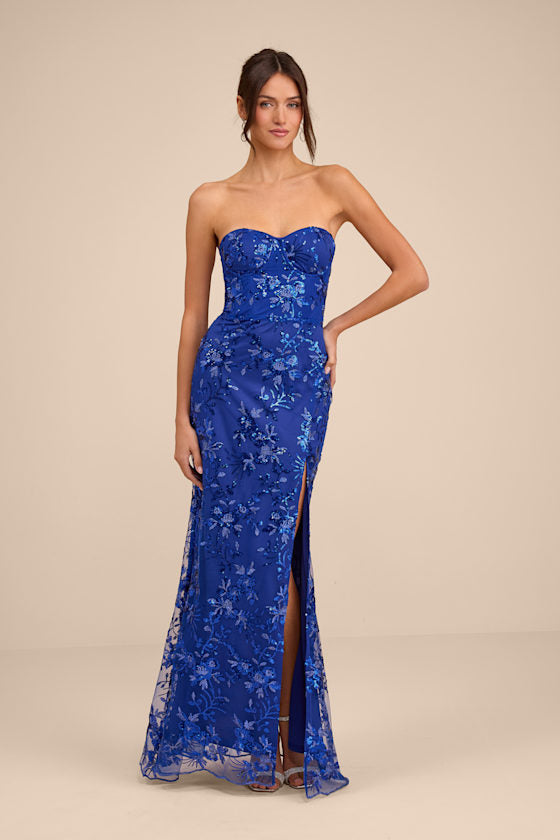 Confident Sensation Hot Pink Sequin Strapless Bustier Maxi Dress