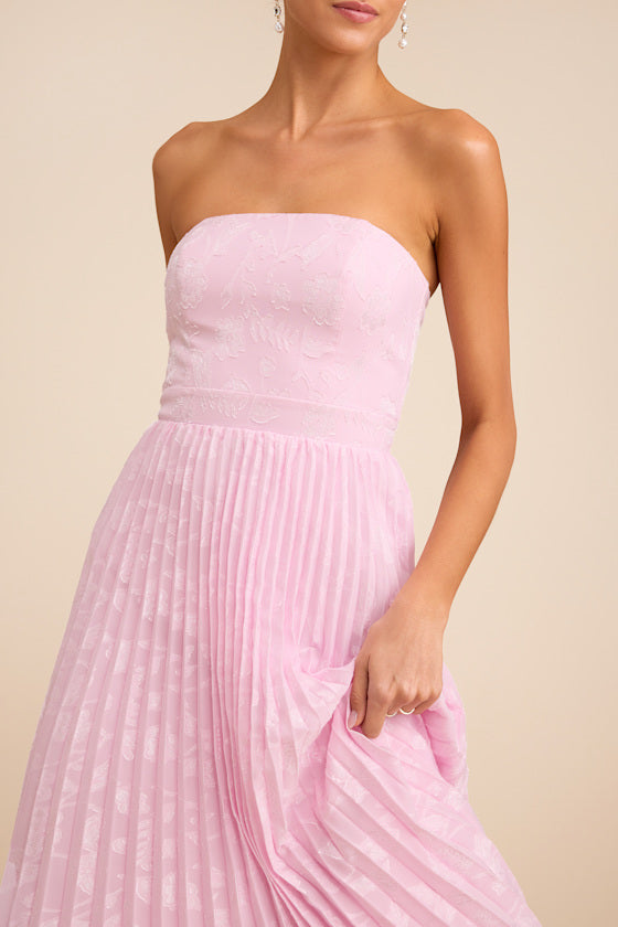 Perfectly Stunning Ivory Jacquard Strapless Midi Dress