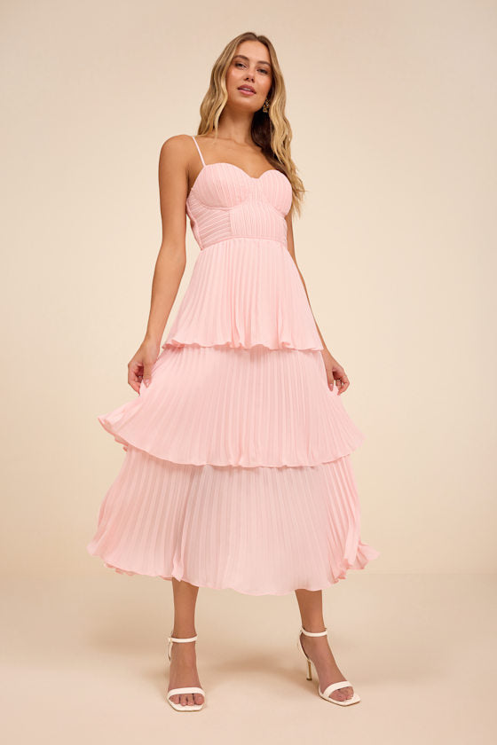 Cascading Crush Hot Pink Tiered Midi Dress