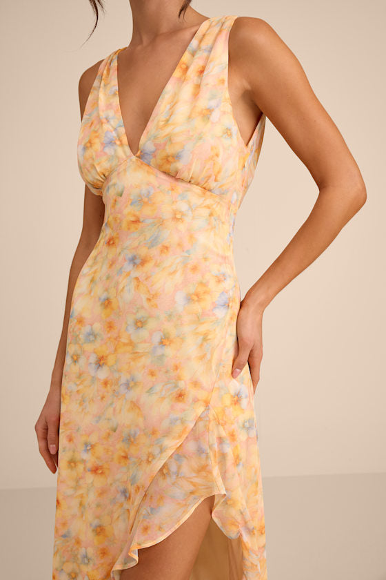 Laraline Navy Ruffled Cowl Back Maxi Dress