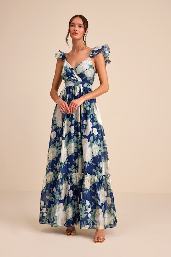 Soiree Perfection Green Floral Ruffled Tiered Maxi Dress