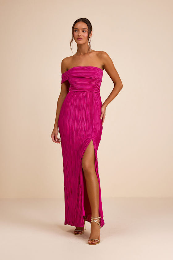 Poised Performance Rust Red Plisse One-Shoulder Maxi Dress