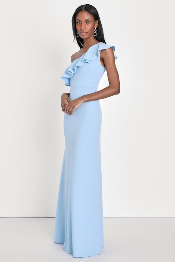 Last Forever Powder Blue One-Shoulder Ruffle Maxi Dress #Color_Powder Blue