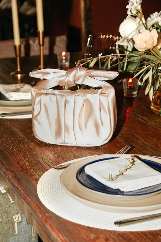 Essential Style Champagne Satin Knot Handle Clutch Bag #Color_Champagne