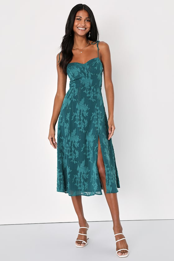 Loveliest Looks Black Floral Jacquard Tie-Strap Midi Dress