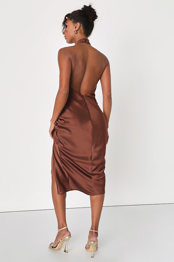 Beyond Classy Black Multi Abstract Print Satin Halter Midi Dress