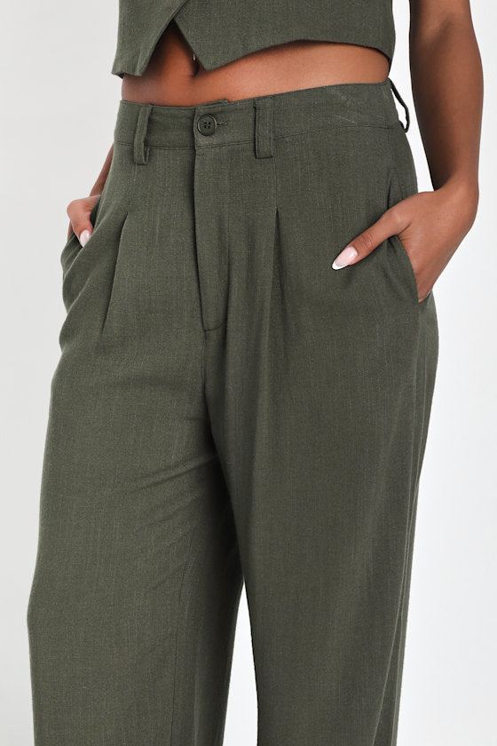 Suits You Perfectly Beige Linen Wide-Leg Pants
