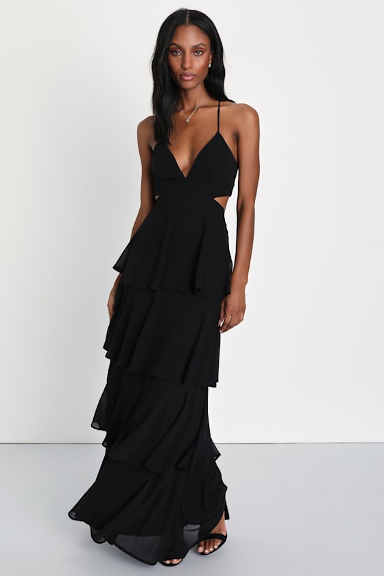 Tier and Now Black Tie-Back Tiered Maxi Dress #Color_Black