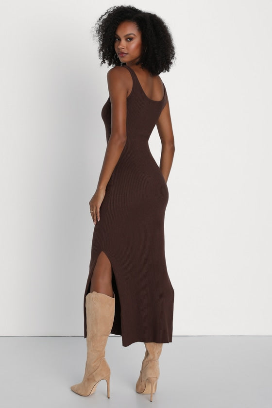 Layer Lover Brown Ribbed Knit Two-Piece Dress & Cardigan Set #Color_Brown