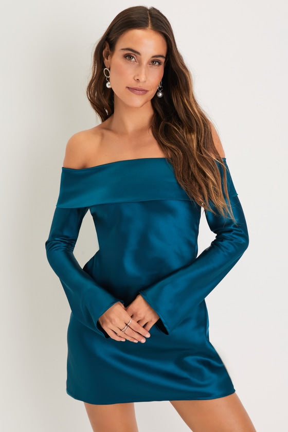 Luxurious Vision Berry Pink Satin Off-the-Shoulder Mini Dress