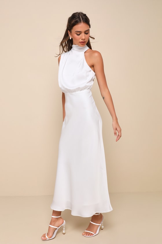 Distinctive Charm Olive Green Satin Asymmetrical Midi Dress