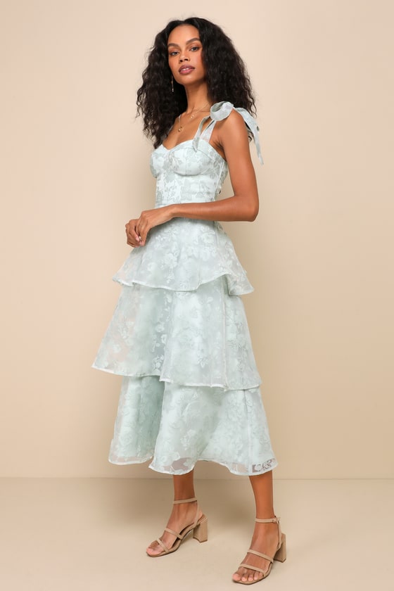 Glamorous Sweetie Black Burnout Tie-Strap Bustier Midi Dress