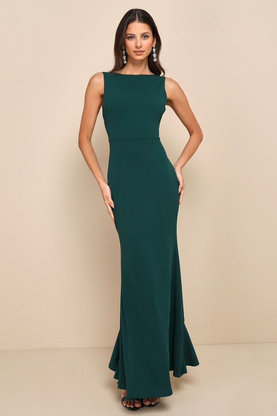 Exquisite Refinement Red Backless Bow Ruffled Maxi Dress