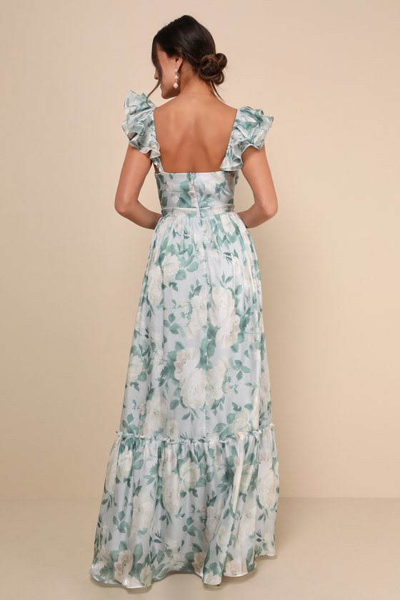 Soiree Perfection Yellow Floral Ruffled Tiered Maxi Dress